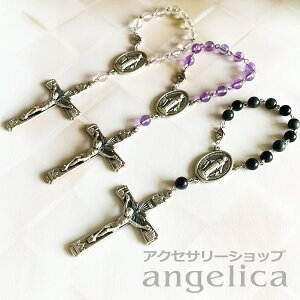 天然石 アクセサリーキット 1連ロザリオ バッグチャームアメジスト ローズクォーツ レインボーオブシディアン 不思議のメダイ