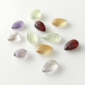 天然石 粒売り カービングリーフ 1個 ガーネット アメジスト アメトリン プレナイト シトリン