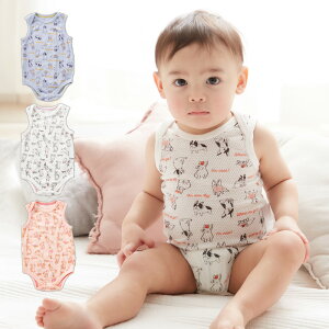 Ampersand メッシュ インナーボディ ロンパース ノースリーブ タンク 男の子 女の子 ベビー服 赤ちゃん 肌着 総柄 動物柄 白 ピンクのおすすめ キテミヨ Kitemiyo