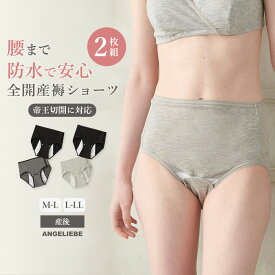「送料無料」マタニティ インナー 帝王切開用 2枚組全開産褥ショーツ M-L L-LL ブラック・杢グレー | 出産準備 入院準備 出産準備 入院準備 セット ハーフトップブラ 産褥ショーツ