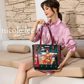 2025 数量限定 NICOLE LEE ニコールリー ALB17006 AKIKO LA BELLEZA ショッパー レディース 日本 ショルダー ニコルリー ビーガンレザー 30代 40代 20代 50代 60代 フリンジ 公式 ジャパン 芸者 日本 フラワービーズ 紋章 着物 花魁 風景画 トートバッグ ショルダーバッグ