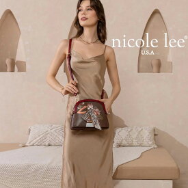 2025　 数量限定 NICOLE LEE ニコールリー BD17019 BLIND DATE クロスボディ レディース スカーフ付き ブラウン 2WAY ショルダーバッグ エレガント ゴージャス 海外ブランド バック ニコルリー キラキラ パール ビジュー 千鳥格子 ロゴショルダー ナナメ掛け ミニバッグ