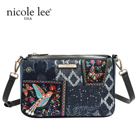 2025新作 数量限定 NICOLE LEE ニコールリー JS17034 BOSQUE DE AMOR DENIM CROSSBODY レディース デニム パッチワーク ハチドリ ショルダーバッグ ビジュー スパンコール 春夏秋冬 30代 40代 20代 ミニバッグ ポーチ カジュアル 2WAYショルダー カラフルビーズ 小さめ 鞄