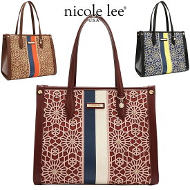 2025新作 数量限定！NICOLE LEE ニコールリー LSR17439 GEOMETRIC LASER CUT TOTE BAG レディース ジオメトリック レーザーカット トートバッグ バイカラー ビーガンレザー ヴィーガン 30代 40代 20代 50代 60代 ニコルリー シェリーライン 幾何学模様 切り絵 2WAYショルダー