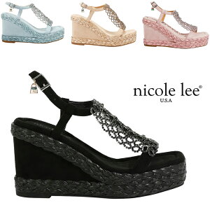 2026�V�� ���ʌ��� NICOLE LEE �j�R�[�����[ SNDL23157 CRYSTAL CHAIN WEDGE SANDAL ���f�B�[�X �G�X�p�h���[���f�U�C�� �E�F�b�W�T���_�� ���O�W���A���[ ���C���X�g�[�� �T���_�� ��΃r�W���[ �j�R����