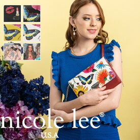 2024 新作 AW NICOLE LEE ニコールリー PRT7501 レディース お財布バッグ 花柄 大きめ カード入れ 通帳入れ イラストプリント お札入れ ポーチ ウォレット ビーガン レザー さいふ 大きめ さいふ 旅行 ボタニカル 蝶々 通帳 大容量 公式 お財布ショルダー