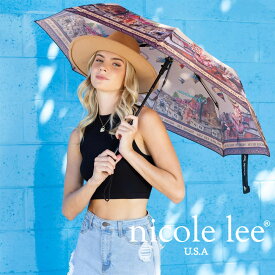 2024 数量限定　NICOLE LEE ニコールリー UMB6519 レディース フラワー アンブレラ 傘 日傘 花柄 ニューヨーク 折りたたみ傘 大人可愛い 海外ブランド 人気 カウガール ブラウン ブランド 30代 40代 20代 カバー付きかさ 雨傘 旅行 フラワー お洒落 梅雨 持ち運び かさ