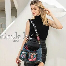 2025　 数量限定 NICOLE LEE ニコールリー JS17130 HOLLYWOOD DRIVE WASHED DENIM HANDBAG レディース ウォッシュデニム ハンドバッグ ショルダー ハリウッドドライブ クラシックカー ゴージャス 海外ブランド バック ニコルリー キラキラ ビジュー ポケット クール