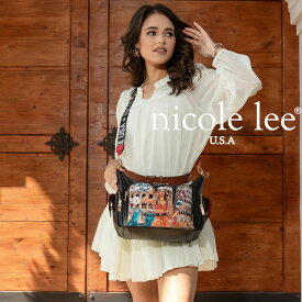 2025　数量限定 NICOLE LEE ニコールリー MTI17216 MARTHA TRAVELS ITALY レディース マルチポケット ショルダーバッグ ロゴショルダー ビーガンレザー ヴィーガン 30代 40代 20代 フラワービーズ オーロラスパンコール インスタ プレゼント イタリア 花柄 仕切り ボストン