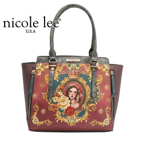 2025新作　数量限定 NICOLE LEE ニコールリー SET17117A THE QUEEN 2WAY ショルダーバッグ トートバッグ ショッパー レディース ビーガンレザー 30代 40代 20代 50代 ビジュー 通勤通学 大きめ リボン ロココ 女王 王室 ゴージャス ブローチ ワインレッド フラワー 花柄