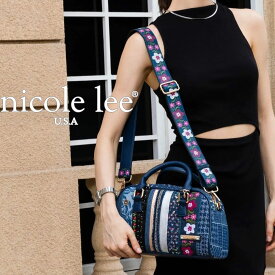 数量限定 NICOLE LEE ニコールリー JS17045 パッチフラワーミニボウリングバッグ ハンドバッグ レディース デニム スパンコール ミニボストン 刺繍ショルダー 通勤通学 nicolelee ニコルリー オトナカジュアル ダメージ ジーンズ 花柄 刺繍 フローラル エレガント