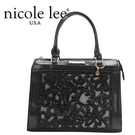 2025 数量限定 NICOLE LEE ニコールリー P17097 レースサッチェル レディース 宝石ビジュー レース クロコ柄 リッチレース ハンドバッグ 2WAY ショルダー 通勤通学 nicolelee ニコルリー キラキラ カラーストーン 黒 スネークスキン 蛇柄 エレガント 大人可愛い フローラル