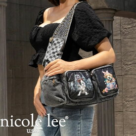 数量限定 NICOLE LEE ニコールリー JS17133 FAMILY YEARBOOK ファミリーイヤーブック デニムショルダーバッグ レディース ウォッシュデニム カジュアル ショルダーバッグ エディターズバッグ 猫 犬 フレブル ショルダー 宝石ビジュー スタッズ バック フラワー