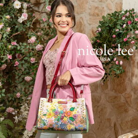 数量限定 NICOLE LEE ニコールリー DB17253 DREAMS BLOSSOM サッチェル ショルダー スクエアボストン ハンドバッグ ビーガンレザー 30代 40代 20代 50代 通勤通学 フラワー クリスタルビーズ カラーストーン セレモニー ブーケ 花柄 ハレノヒ 桜ピンクストライプ