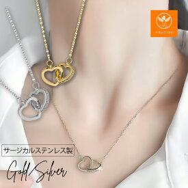 【最大40%オフクーポン★アフターセール】 ネックレス レディース CZダイヤモンド ダブルハート ハートモチーフ オープンハート ダイヤモンド サージカルステンレス ブランド ネックレス 誕生日 プレゼント 結婚記念日 女性 彼女 妻 嫁 金属アレルギー
