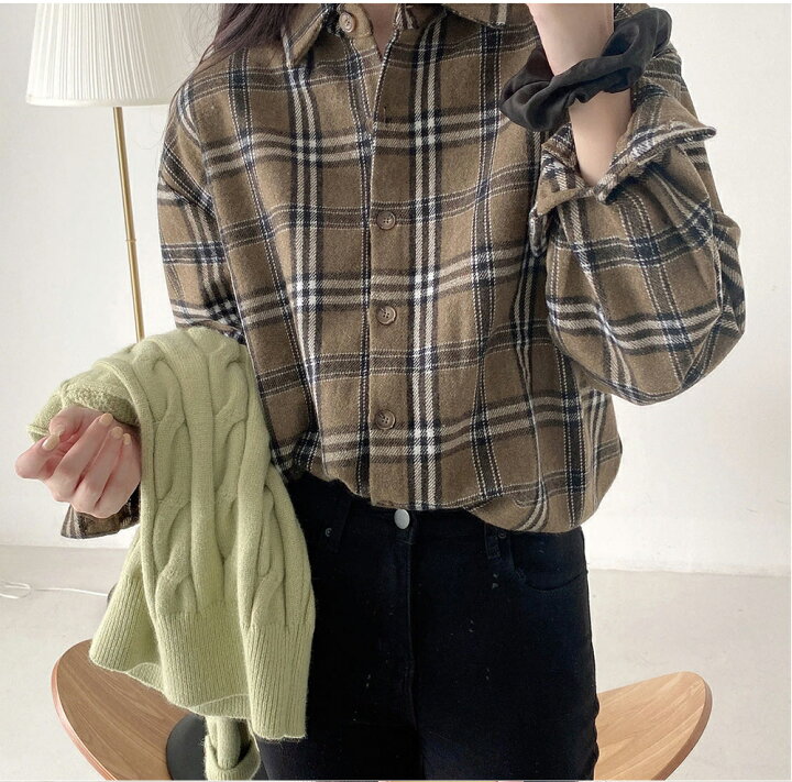 楽天市場 チェックシャツ ブラウン トップス チェック柄 襟付き タータンチェック レディース モード ナチュラル カジュアル 大人コーデ 大人 秋 冬 コーデ 長袖 レディースシャツ 仕事 チェック シャツ レディース 長袖チェック柄シャツ 宅配便rsl エンジェルルナ