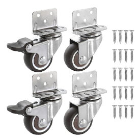 L型 キャスター ブレーキ付き 4個セット 360度回転 静音 耐荷重 64kg 80kg 1.25インチ 1.5インチ 32mm 38mm TPEゴム輪 自在車キャスター