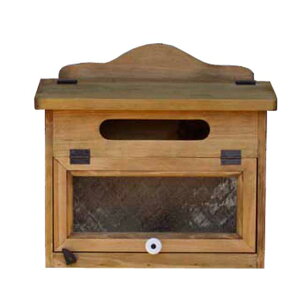 ポスト横型 アンティークブラウン 37×14×36cm フローラガラス扉 吊り下げ金具付 木製 ひのき ハンドメイド オーダーメイド