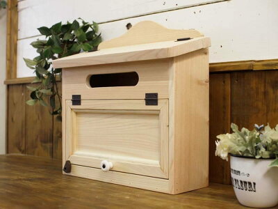 ポスト横型無塗装白木37×14×36cm自作オリジナルポストカントリーMAILBOX郵便受け木製ひのきハンドメイドオーダーメイド
