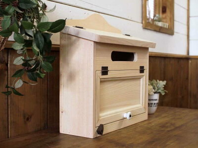 ポスト横型無塗装白木37×14×36cm自作オリジナルポストカントリーMAILBOX郵便受け木製ひのきハンドメイドオーダーメイド