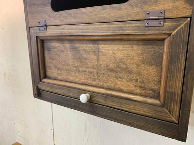 ポスト横型ダークブラウン37×20×30cmフラット開閉本体奥行17cm大容量木製ひのきハンドメイドオーダーメイド