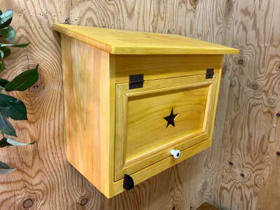 ポスト横型ナチュラル37×20×30cmフラットタイプ星型ガラスあり郵便受け木製ひのきハンドメイドオーダーメイド