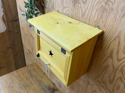 ポスト横型ナチュラル37×20×30cmフラットタイプ星型ガラスあり郵便受け木製ひのきハンドメイドオーダーメイド