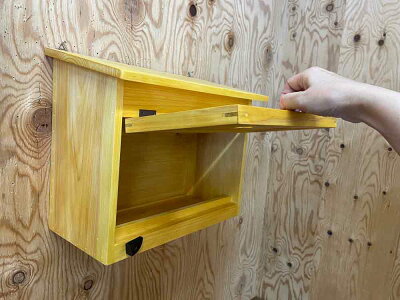 ポスト横型ナチュラル37×20×30cmフラットタイプ星型ガラスあり郵便受け木製ひのきハンドメイドオーダーメイド