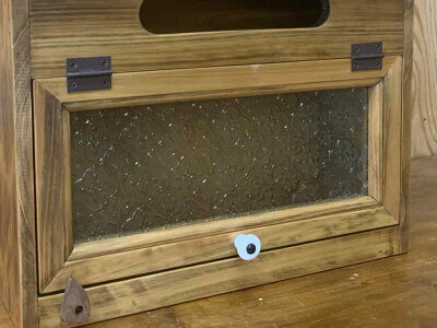 ポスト横型アンティークブラウン37×14×36cmフローラガラス郵便受け木製ひのきハンドメイドオーダーメイド