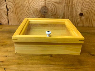 アクセサリーケース透明ガラスナチュラル24×24×7cm陶器つまみ木製ひのきハンドメイドオーダーメイド