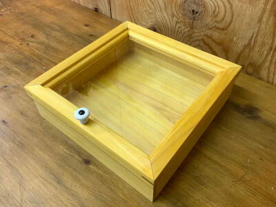 アクセサリーケース透明ガラスナチュラル24×24×7cm陶器つまみ木製ひのきハンドメイドオーダーメイド