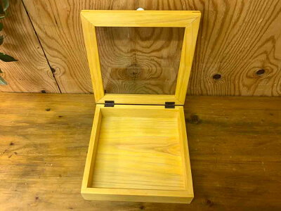 アクセサリーケース透明ガラスナチュラル24×24×7cm陶器つまみ木製ひのきハンドメイドオーダーメイド
