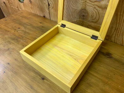 アクセサリーケース透明ガラスナチュラル24×24×7cm陶器つまみ木製ひのきハンドメイドオーダーメイド