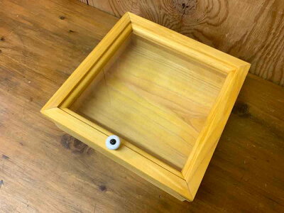 アクセサリーケース透明ガラスナチュラル24×24×7cm陶器つまみ木製ひのきハンドメイドオーダーメイド