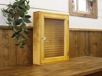 キーボックスチェッカーガラスナチュラル28×7×35cm角型パンプキンノブニッチ用木製ひのきハンドメイドオーダーメイド