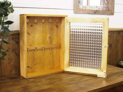 キーボックスチェッカーガラスナチュラル28×7×35cm角型パンプキンノブニッチ用木製ひのきハンドメイドオーダーメイド