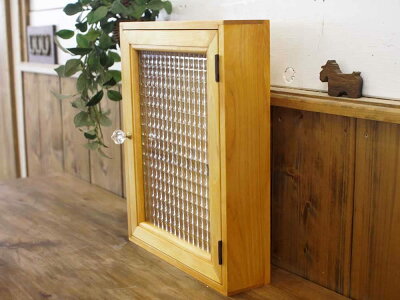 キーボックスチェッカーガラスナチュラル28×7×35cm角型パンプキンノブニッチ用木製ひのきハンドメイドオーダーメイド
