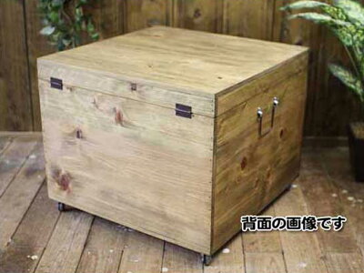 カントリーボックスハートウッドボックスふた・キャスター付き50×50×41.5cmアンティークブラウン木製ひのきハンドメイドオーダーメイド
