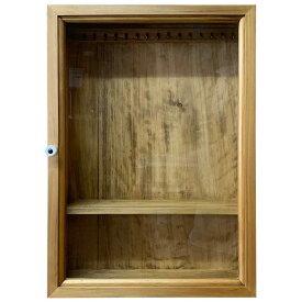 コレクションケース アンティークブラウン 35×10×50cm 透明ガラス フック・棚付き 木製 ひのき ハンドメイド オーダーメイド