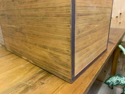 木箱アンティークブラウン35×25×25cm二方桟蓋つきカントリーウッドボックス収納箱木製ひのきハンドメイドオーダーメイド