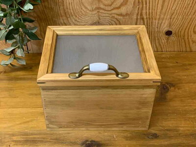 カントリーボックスアンティークブラウン25×20×18cmすりガラス扉収納箱おもちゃ箱ウッドボックス木製ひのきオーダーメイド