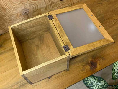カントリーボックスアンティークブラウン25×20×18cmすりガラス扉収納箱おもちゃ箱ウッドボックス木製ひのきオーダーメイド
