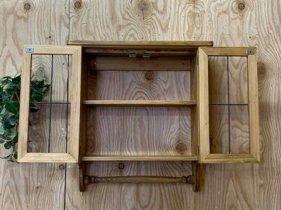 キャビネットシェルフアイアン45×14×47cmアンティークブラウンタオルハンガー付き木製ひのきオーダーメイド