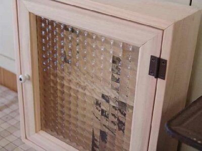 キーボックス無塗装白木25×7×30cmチェッカーガラスニッチ用埋込タイプ木製ひのきハンドメイドオーダーメイド