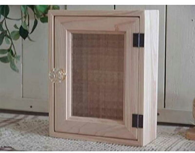 キーボックス無塗装白木20×7×25cmチェッカーガラスパンプキンノブニッチ用木製ひのきハンドメイドオーダーメイド