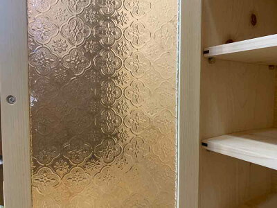 キャビネット壁掛け無塗装白木50×23×41cmフローラガラスパンプキンノブ棚可動式木製ひのきハンドメイドオーダーメイド