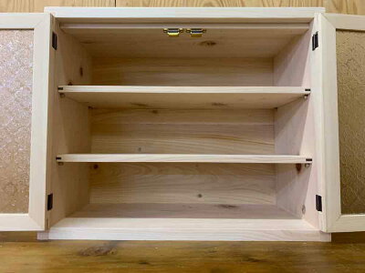 キャビネット壁掛け無塗装白木50×23×41cmフローラガラスパンプキンノブ棚可動式木製ひのきハンドメイドオーダーメイド