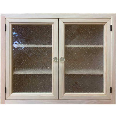 キャビネット壁掛け無塗装白木50×23×41cmフローラガラスパンプキンノブ棚可動式木製ひのきハンドメイドオーダーメイド