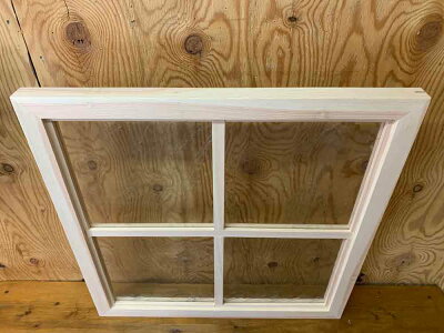 FIX窓アルトドイッチェ無塗装白木60x3.5x60cm両面桟入り室内窓木製ひのきハンドメイドオーダーメイド