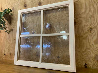 FIX窓アルトドイッチェ無塗装白木60x3.5x60cm両面桟入り室内窓木製ひのきハンドメイドオーダーメイド